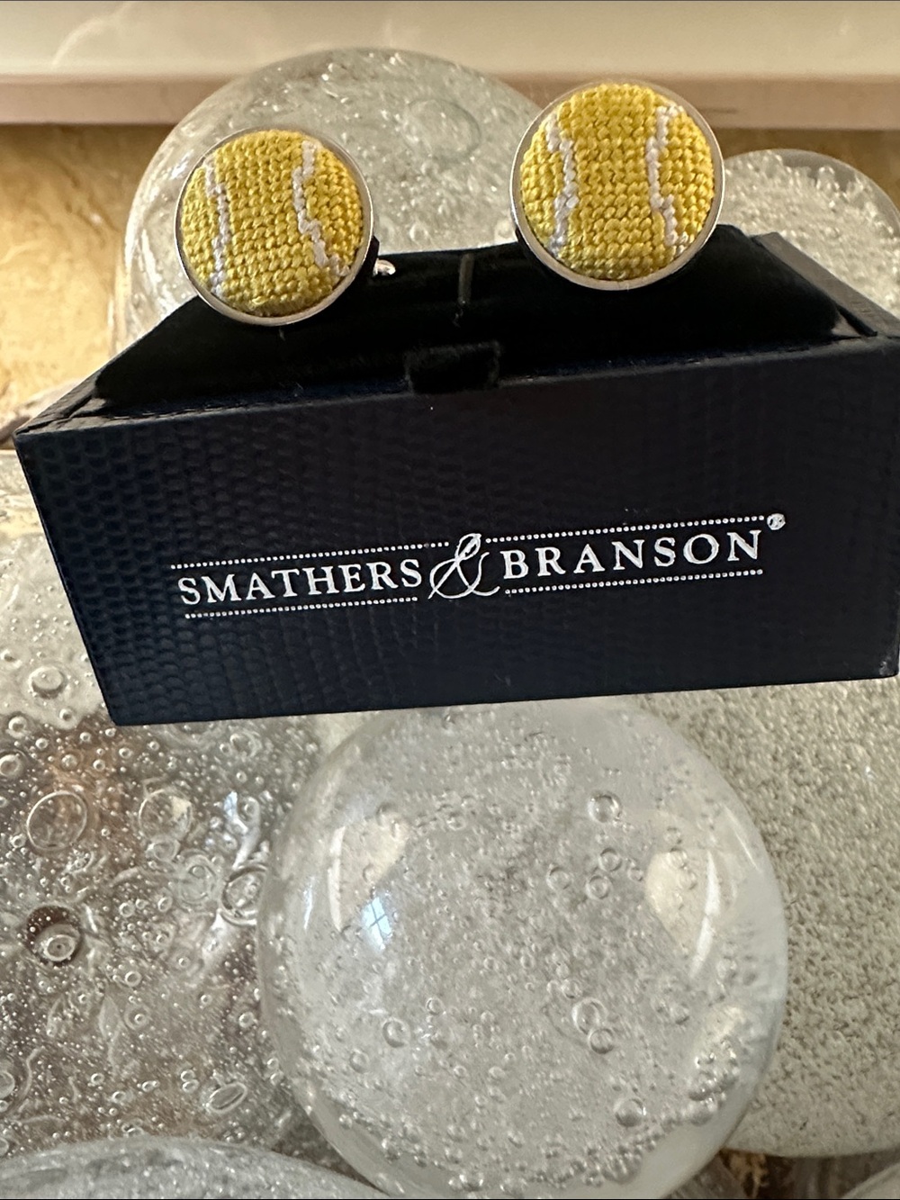 Smathers & Branson, Needlepoint Tennis Cufflinks.